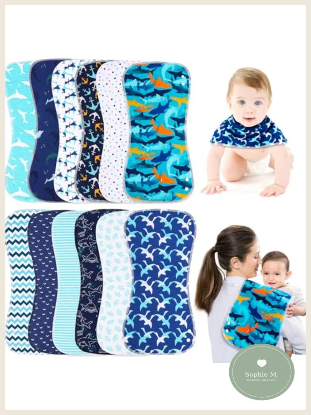 Organic Cotton Baby Burp Cloths Bibs 2-in-1 Super Absorbent Soft Large 12 Pack